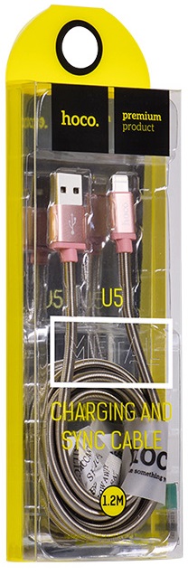 Кабель USB 2.0 Am - Lightning 1.2m (U5 Full-Metal, 2.4A, пружинная оплётка, silver) hoco