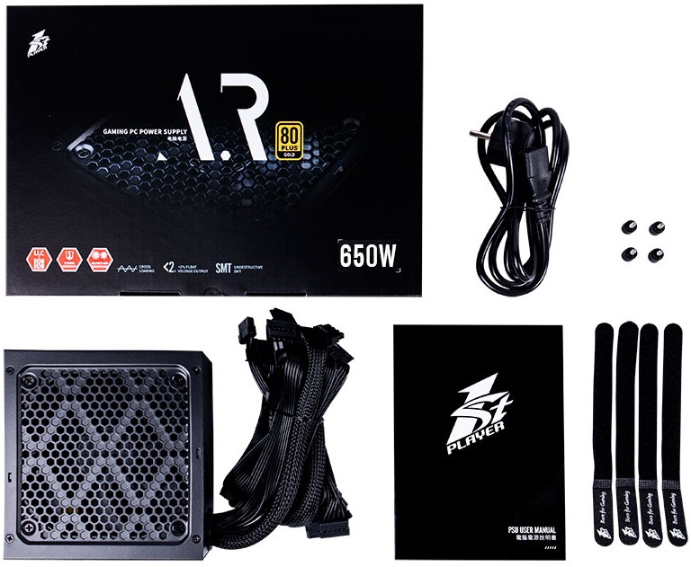 Блок питания 1STPLAYER 650W (PS-650AR, 80+ Gold, 120mm, 20+4+4+4+4+4pin, 2*PCI-E 6+2pin, 5*SATA, 3*HDD) RTL