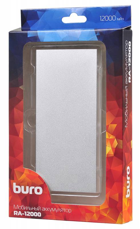 Внешний аккумулятор Buro RA-12000-AL (литий-полимерный, 12000mAh, 2*USB - 3A, вход 1.5А, silver)