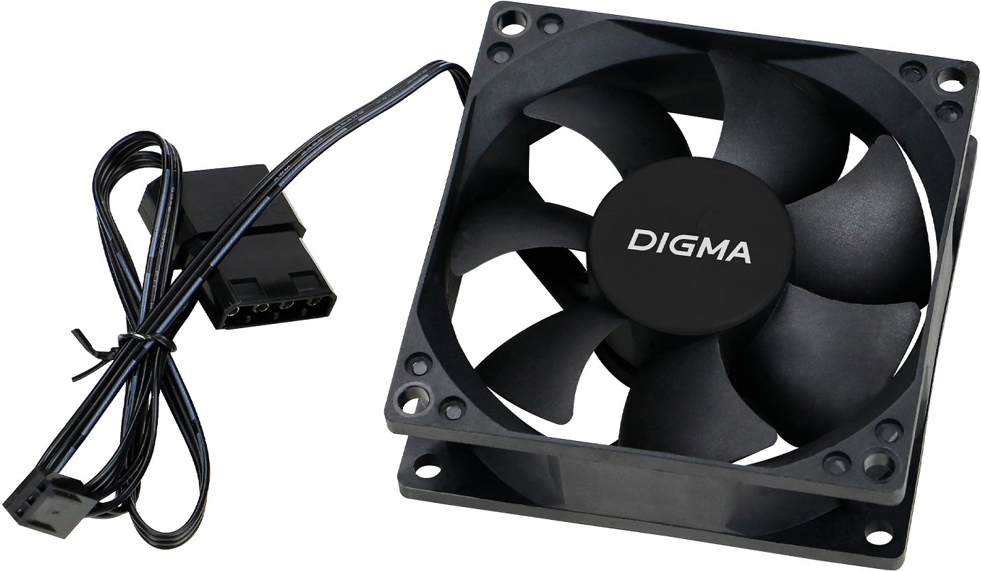 Вентилятор Digma DFAN-80 (80x80x25mm, Hydro, 1800rpm, 23dBa, 3+4pin, black) RTL