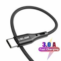 Кабель USB 2.0 Am - Type-C 0.5m (3A, быстрая зарядка, нейлоновая оплётка, black) USLION