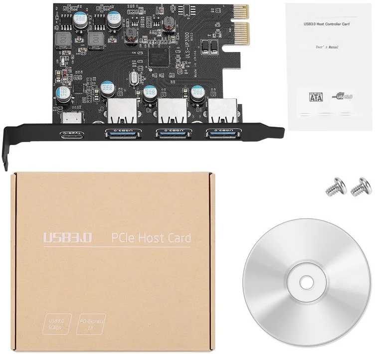 Контроллер USB3.0 Fresco logic (FL1100, PCI-E, USB 3.0 4-port, USB Type-C, black) OEM