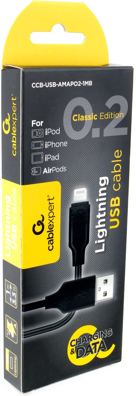 Кабель USB 2.0 Am - Lightning 1.0m (CCB-USB-AMAPO2-1MB, 2.1A, black) Cablexpert