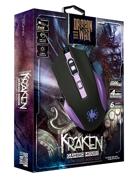 Мышь QUMO Kraken M30 (USB, optical, 3200dpi, игровая, динамическая подсветка, 1.65m, black)