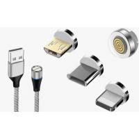 Кабель USB 2.0 Am - Lightning + micro USB + Type-C 1.0m (3A, магнитный, быстрая зарядка, нейлоновая оплётка, silver)