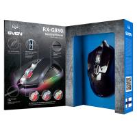 Мышь Sven RX-G850 (USB, optical, 6400dpi, игровая, настраиваемая RGB подсветка, программируемая, soft-touch, black)