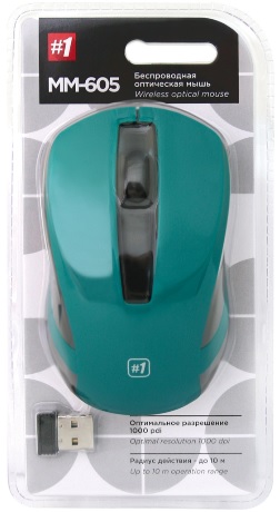 Мышь беспроводная Defender #1 MM-605 (optical, 1600dpi, 2xAAA, black-green)