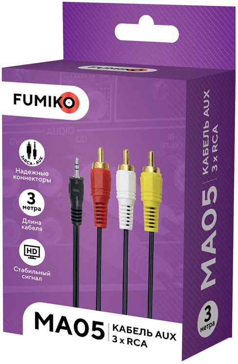 Кабель аудио Jack 3.5 --> 3 RCA, 3.0m (FMA05-02, black) FUMIKO