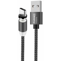 Кабель USB 2.0 Am - Type-C 1.0m (FMC-01GREYT, 2.4A, быстрая зарядка, нейлоновая оплётка, магнитный, grey) FUMIKO