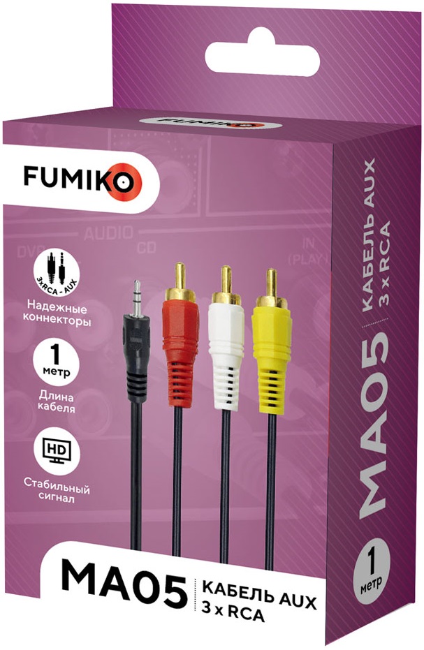 Кабель аудио Jack 3.5 --> 3 RCA, 1.0m (FMA05-01, black) FUMIKO
