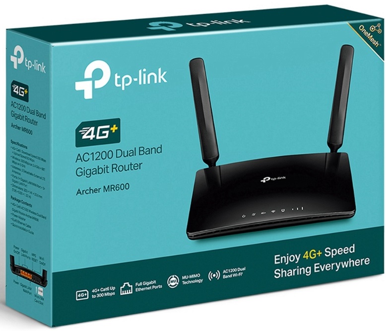 Роутер TP-LINK Archer MR600 (300/867Mbps, 2.4/5GHz, 3 ports, 1000Mbps, 2 внешние съёмные антенны, 4G+, Micro SIM, black)