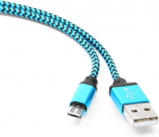 Кабель USB 2.0 Am - micro USB 1.0m (CC-mUSB2bl 1m, нейлоновая оплетка, пакет, blue) Cablexpert