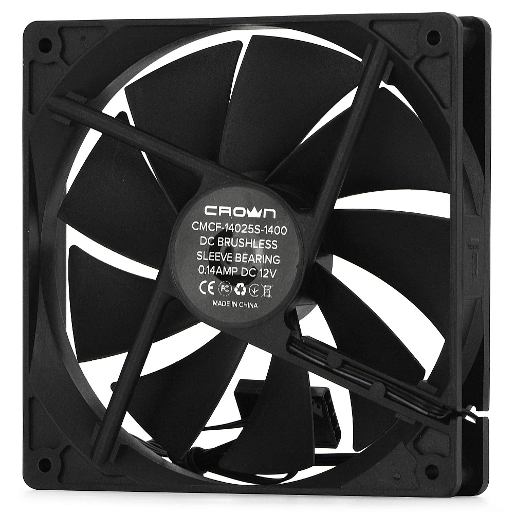 Вентилятор CROWN CMCF-14025S-1400 (140x140x25mm, Sleeve, 1200rpm, 27dBa, 3+4pin, black) RTL