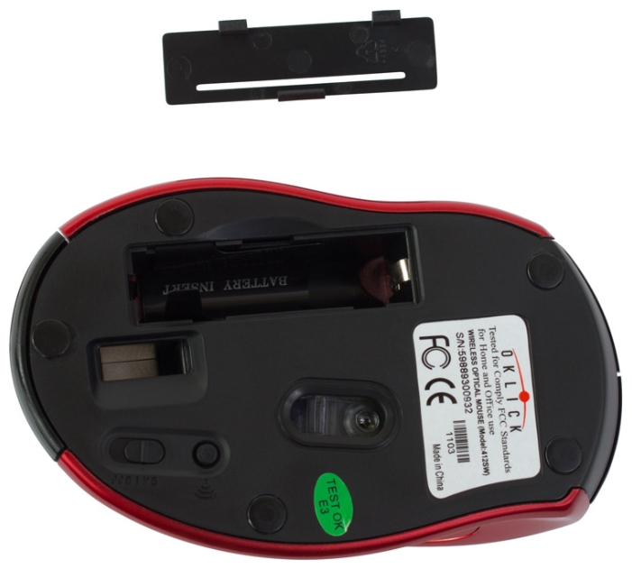 Мышь беспроводная Oklick 412SW (optical, 800dpi, 2*AAA, black-red)