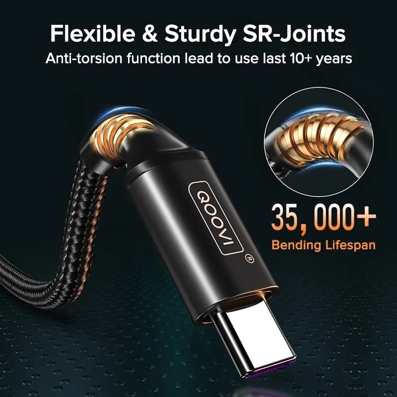Кабель USB 2.0 Am - Type-C 1.0m (3.1A, быстрая зарядка, нейлоновая оплётка, black & white, 2шт.) QOOVI