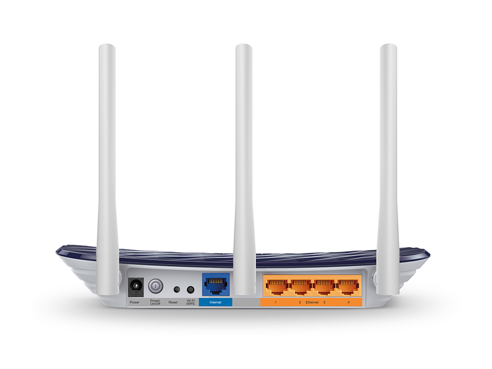 Роутер TP-LINK Archer C20 (RU) (750Mbps, 2.4/5GHz, 4 ports, 100Mbps, 3 внешние несъёмные антенны, blue-grey)