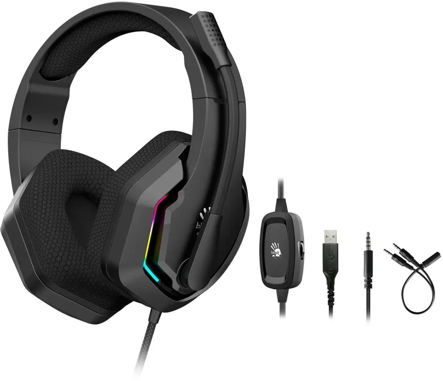 Наушники A4Tech Bloody G260p (полноразмерные закрытые, для мобильных устройств, с микрофоном, регулятор, RGB подсветка, игровые, 2m, black)