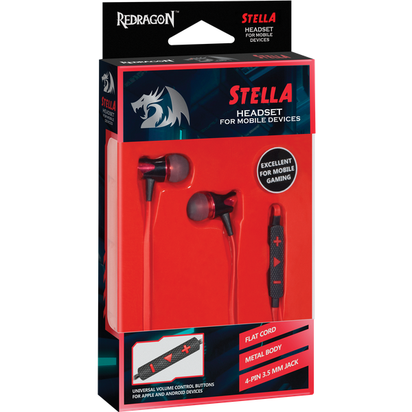 Наушники Redragon STELLA (затычки, с микрофоном, 1.2m, black-red)