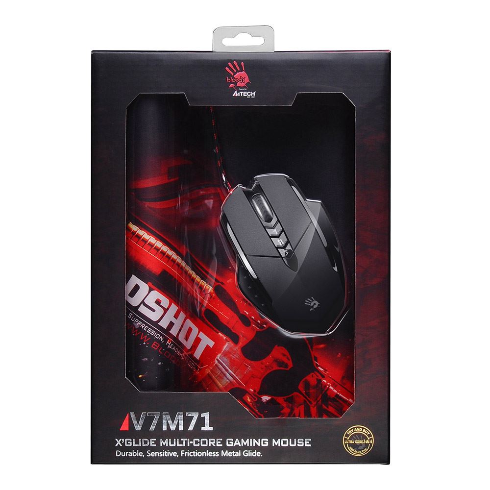 Мышь A4Tech Bloody V7M71 (USB, optical, 3200dpi, игровая, коврик, black)