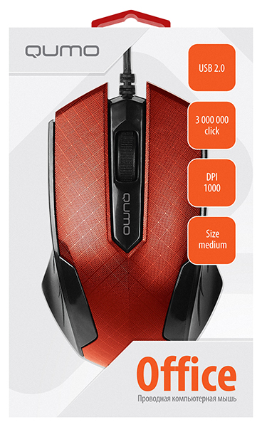 Мышь QUMO Office M14 (USB, optical, 1000dpi, 1.5m, black-red)