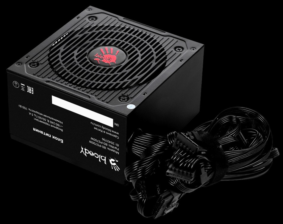 Блок питания Bloody 700W (BD-PS700W, 80+, 120mm, 20+4+4+4pin, 4xPCI-E 6+2pin, 6*SATA, 2*HDD) RTL