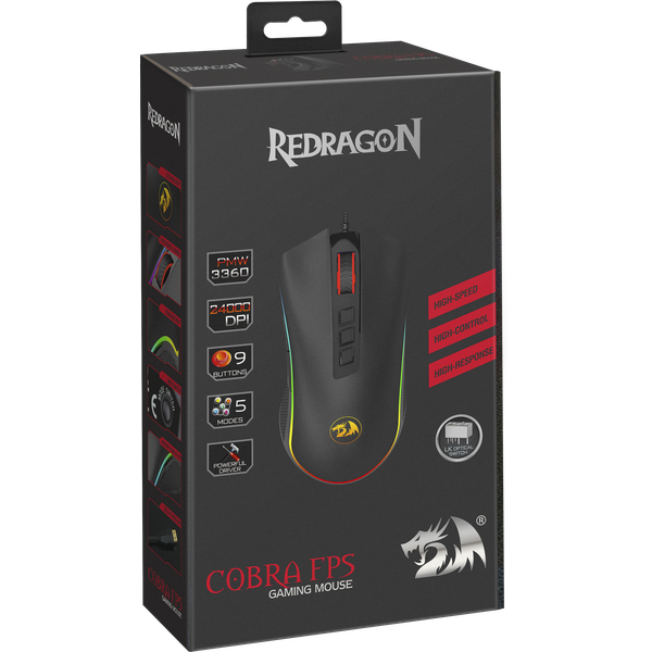 Мышь Redragon COBRA FPS (USB, optical, 24000dpi, игровая, RGB подсветка, black)