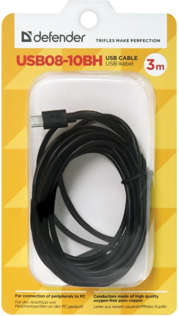 Кабель USB 2.0 Am - micro USB 3.0m (USB08-10BH, медь, black) Defender