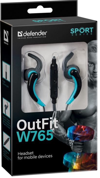 Гарнитура Defender OUTFIT W765 (затычки, с микрофоном, 1.5m, gray-blue)