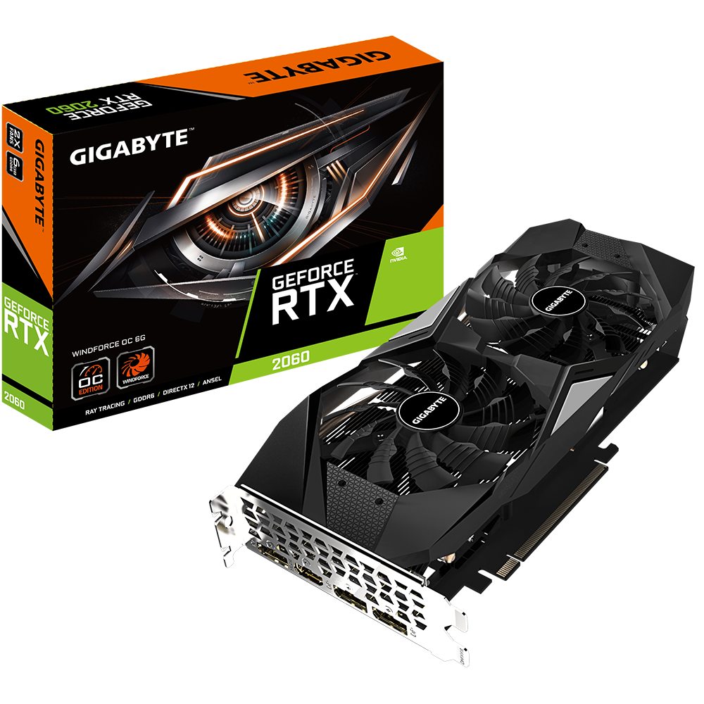 Видеокарта Gigabyte GF RTX2060 6Gb (GV-N2060WF2OC-6GD V2, 192bit, GDDR6, HDMI+3xDP) RTL