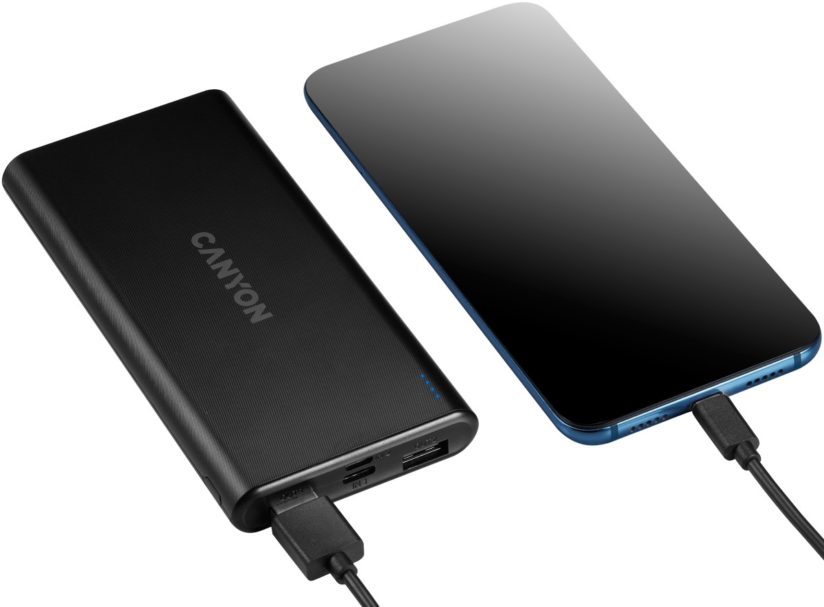 Внешний аккумулятор Canyon CNE-CPB1006B (литий-полимерный, 10000mAh, 2*USB 2.1A (max), вход 2A, black)