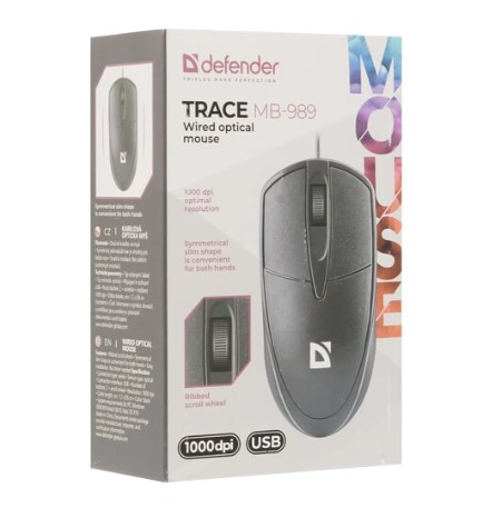 Мышь Defender MB-989 (USB, optical, 1000dpi, компактная, 1.2m, black)