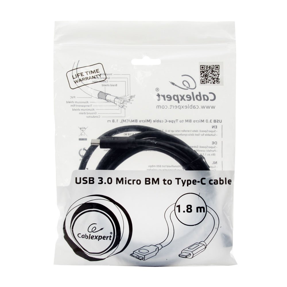 Кабель micro USB3.0 - USB3.1 Type-C 1.8m (CCP-USB3-mBMCM-6, 1.5A, 18W, двойное экранирование, black) Cablexper