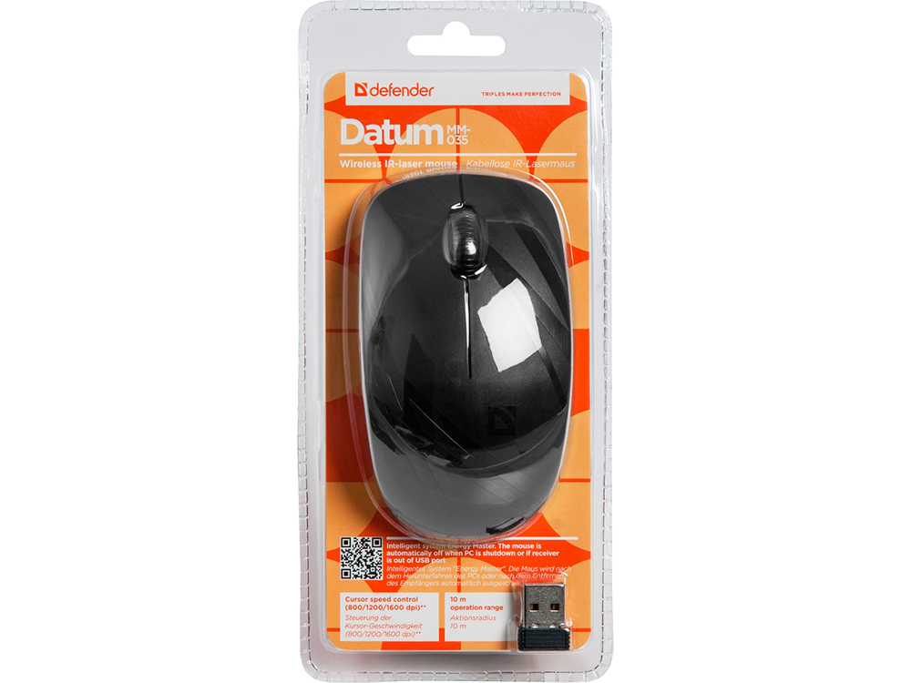 Мышь беспроводная Defender Datum MM-035 (optical, 1600dpi, AA, black)