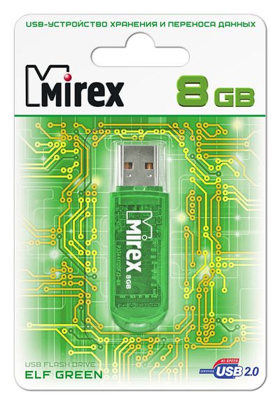 Флеш накопитель USB 2.0 8Gb Mirex Elf (green)