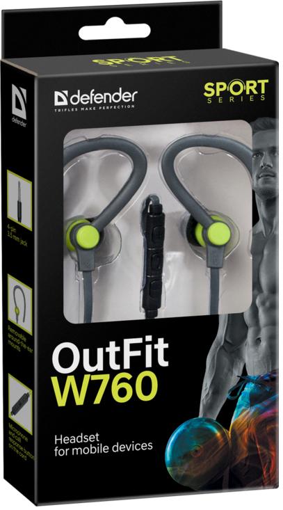 Гарнитура Defender OUTFIT W760  (затычки, с микрофоном, 1.5m, gray-yellow)