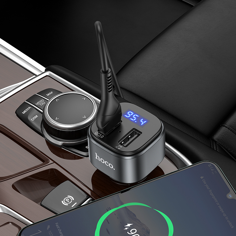 FM-модулятор hoco E67 Fighter (12/24V, Bluetooth5.0, 2xUSB, 3A, быстрая зарядка, QC3.0, USB носитель, MP3, WMA, WAV, black)
