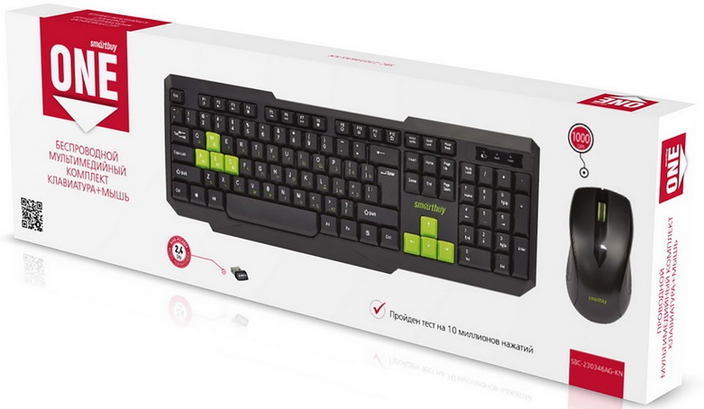 Клавиатура+мышь беспроводные Smartbuy ONE (SBC-230346AG-KN, black-green)