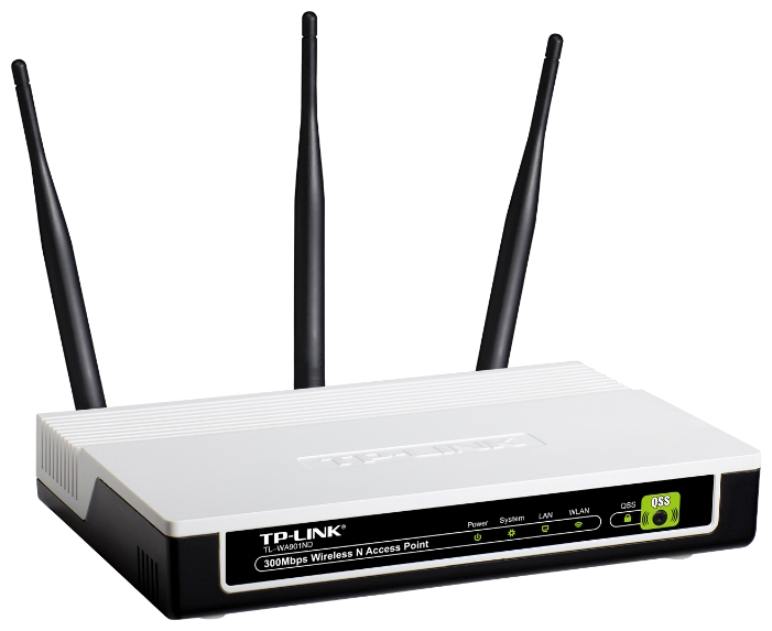 Точка доступа TP-LINK TL-WA901ND (300Mbps, 2.4GHz, 1 port, 100Mbps, 3 внешние съёмные антенны 4dBi, white)