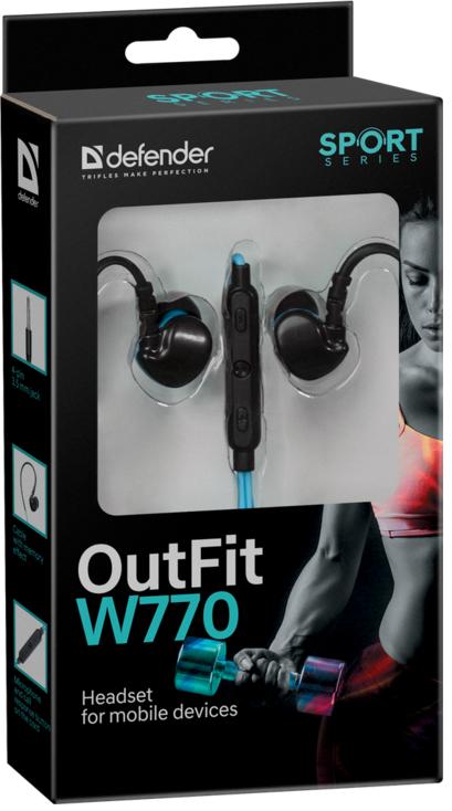 Гарнитура Defender OUTFIT W770 (затычки, для мобильных устройств, 1.5m, black-blue)