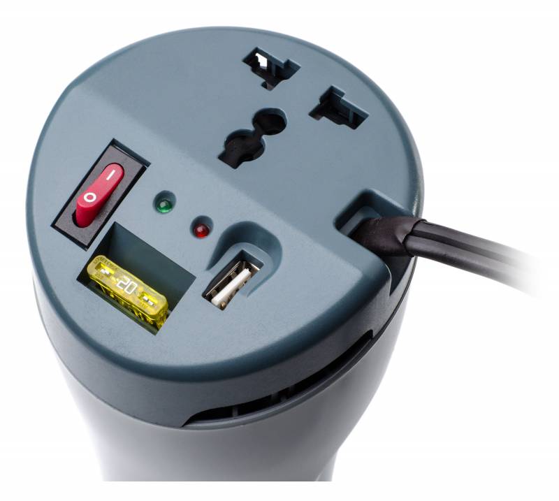 Преобразователь напряжения Ippon 200 Tumbler (12V входное, 220V выходное напряжение, в прикуриватель, USB 2.1A, мощность 200W)