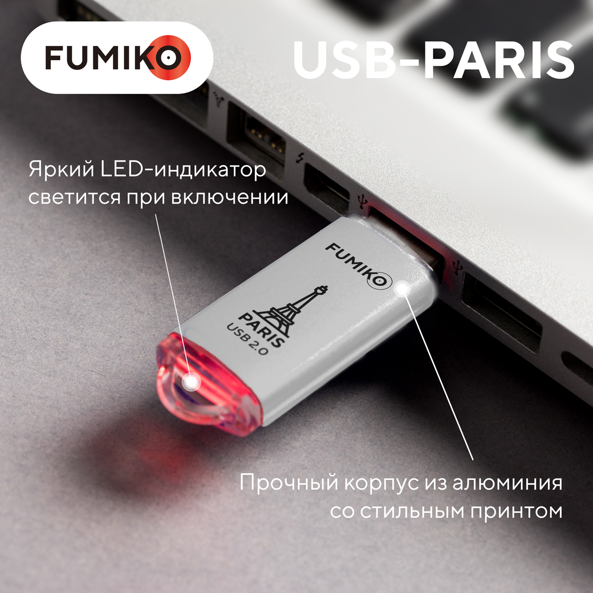 Флеш накопитель USB 2.0 32Gb FUMIKO PARIS (FPS-39, 30MB/s, silver)