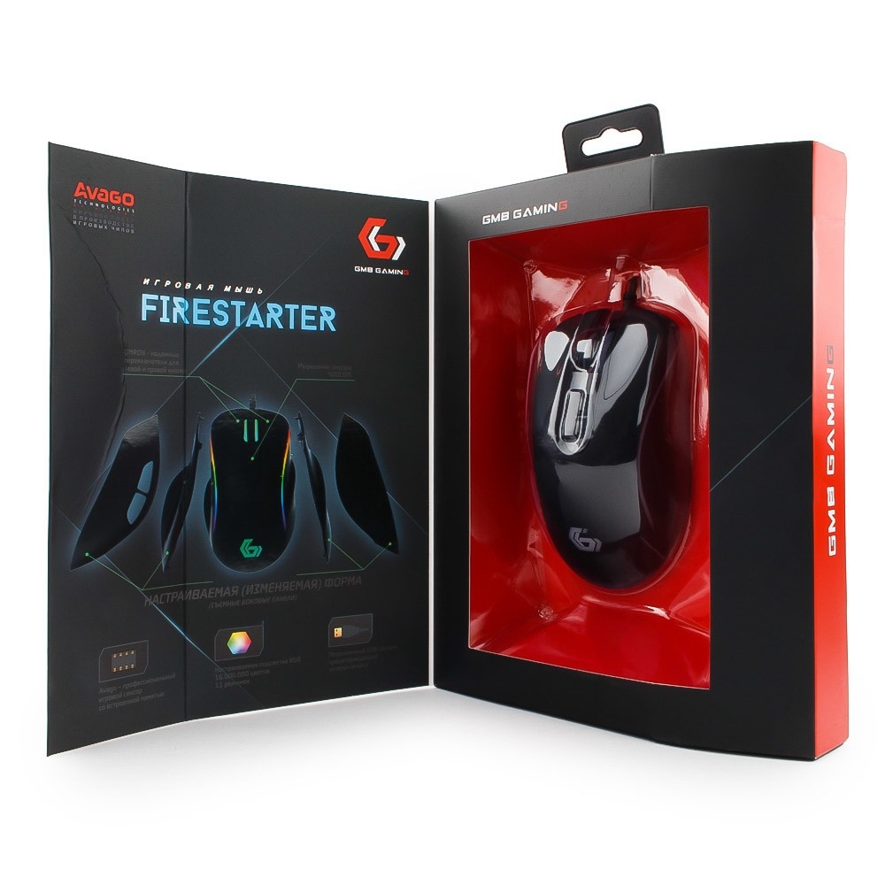 Мышь Gembird FIRESTARTER MG-750 (USB, optical, 4000dpi, игровая, black)