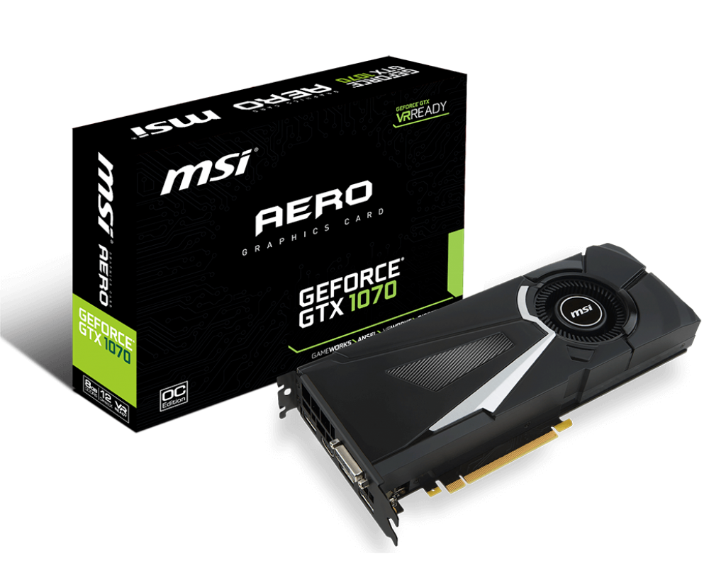 Видеокарта MSI GF GTX1070 8192Mb (GTX 1070 AERO 8G OC, 256bit, GDDR5, DVI+HDMI+3*DP) RTL