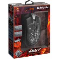 Мышь Defender Ghost GM-190L (USB, optical, 3200dpi, игровая, подсветка, промо-код "War Thunder", коврик, black)
