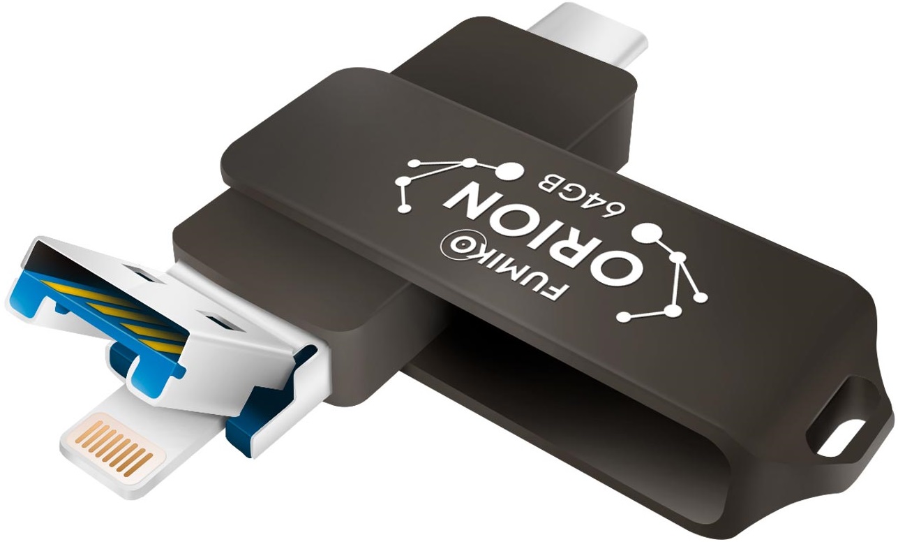 Флеш накопитель USB 3.0 64Gb FUMIKO ORION (FON-05, USB A / Type-C / Lightning, 60/21MB/s, black)