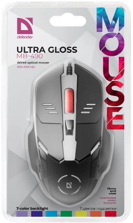 Мышь Defender Ultra Gloss MB-490 (USB, optical, 1000dpi, подсветка, black)