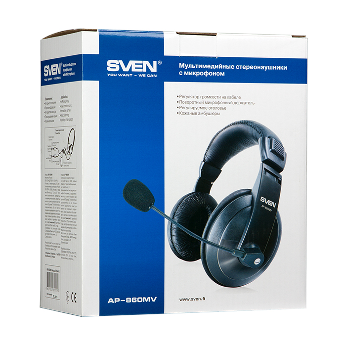 Наушники Sven AP-860MV (накладные закрытые, c микрофоном, 2m, black)