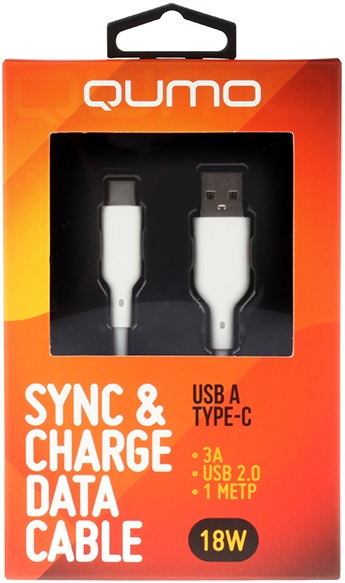 Кабель USB 2.0 Am - Type-C 1.0m (32958, 3A, 18W, быстрая зарядка, силиконовый, white) QUMO