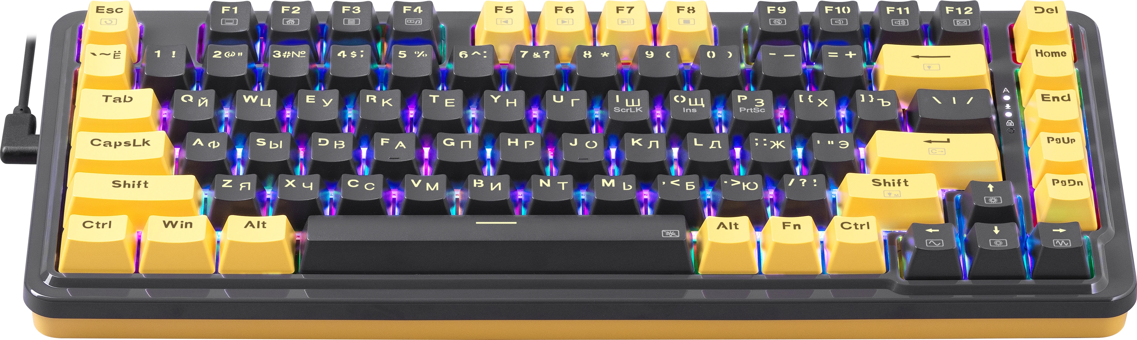 Клавиатура Redragon ELF (USB, механическая, RED Switch, игровая, программируемая RGB подсветка, мультимедийная, black-yellow)