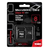 Карта памяти SDmicro Card 8Gb QUMO (QM8GMICSDHC10U1, Class 10, UHS-I, 90MB/s, адаптер SD)